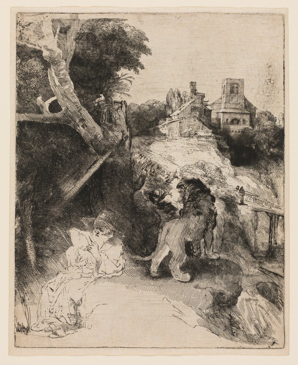 Św. Hieronim czytanie we włoskim krajobrazie autorstwa Rembrandt van Rijn