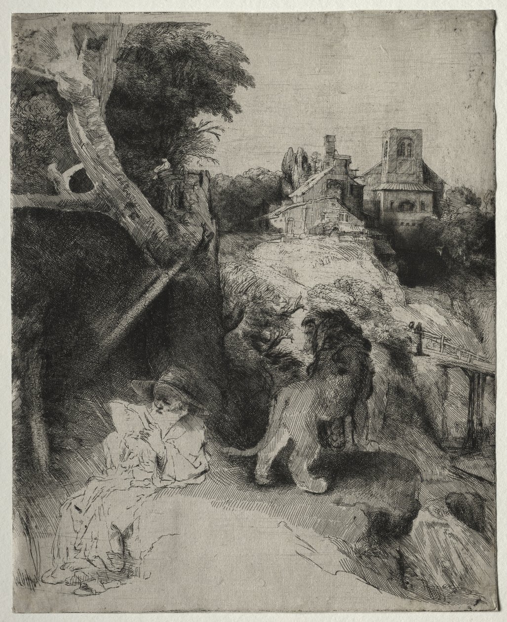 Św. Hieronim czytanie we włoskim krajobrazie autorstwa Rembrandt van Rijn