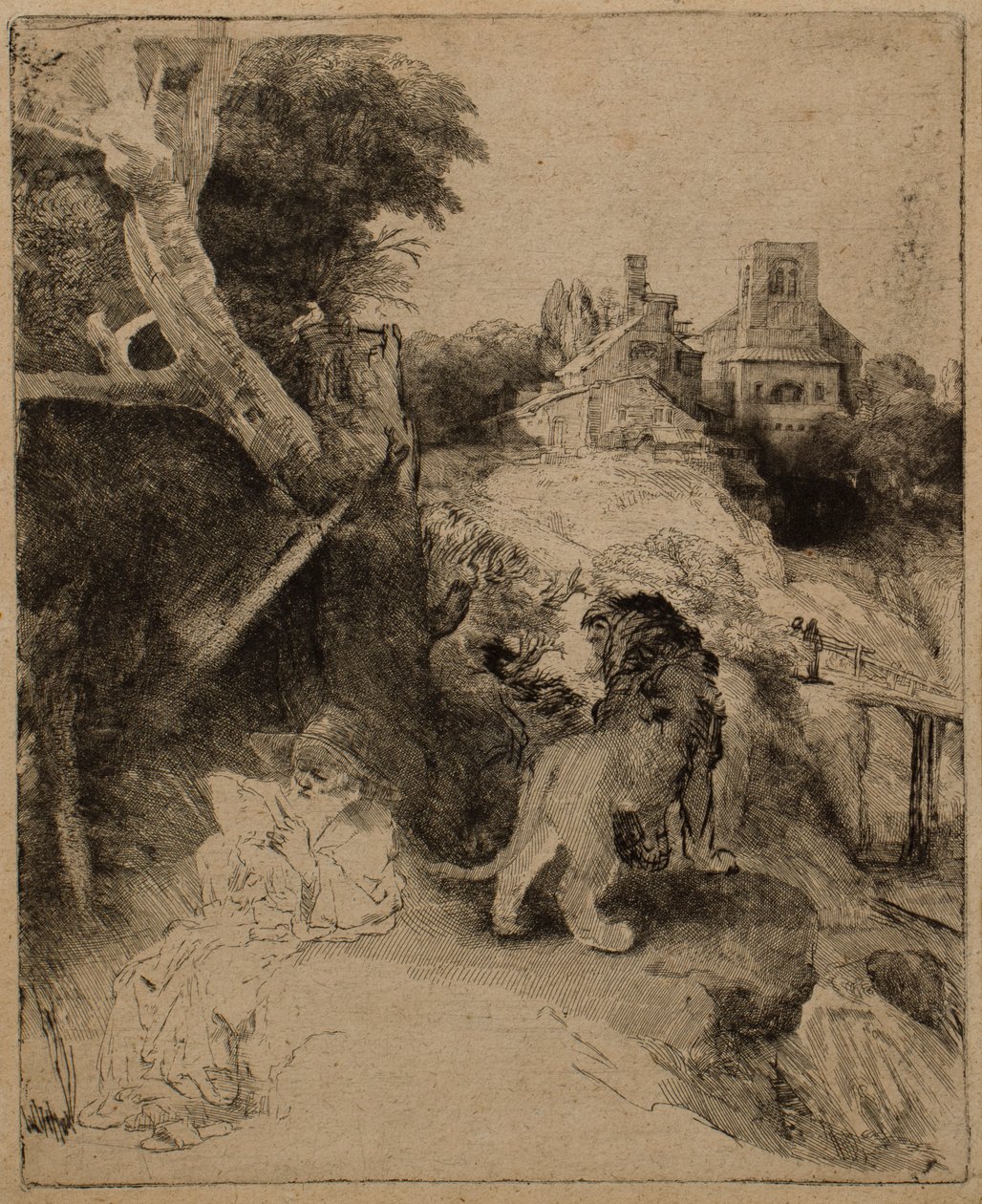 Św. Hieronim czytanie we włoskim krajobrazie autorstwa Rembrandt van Rijn