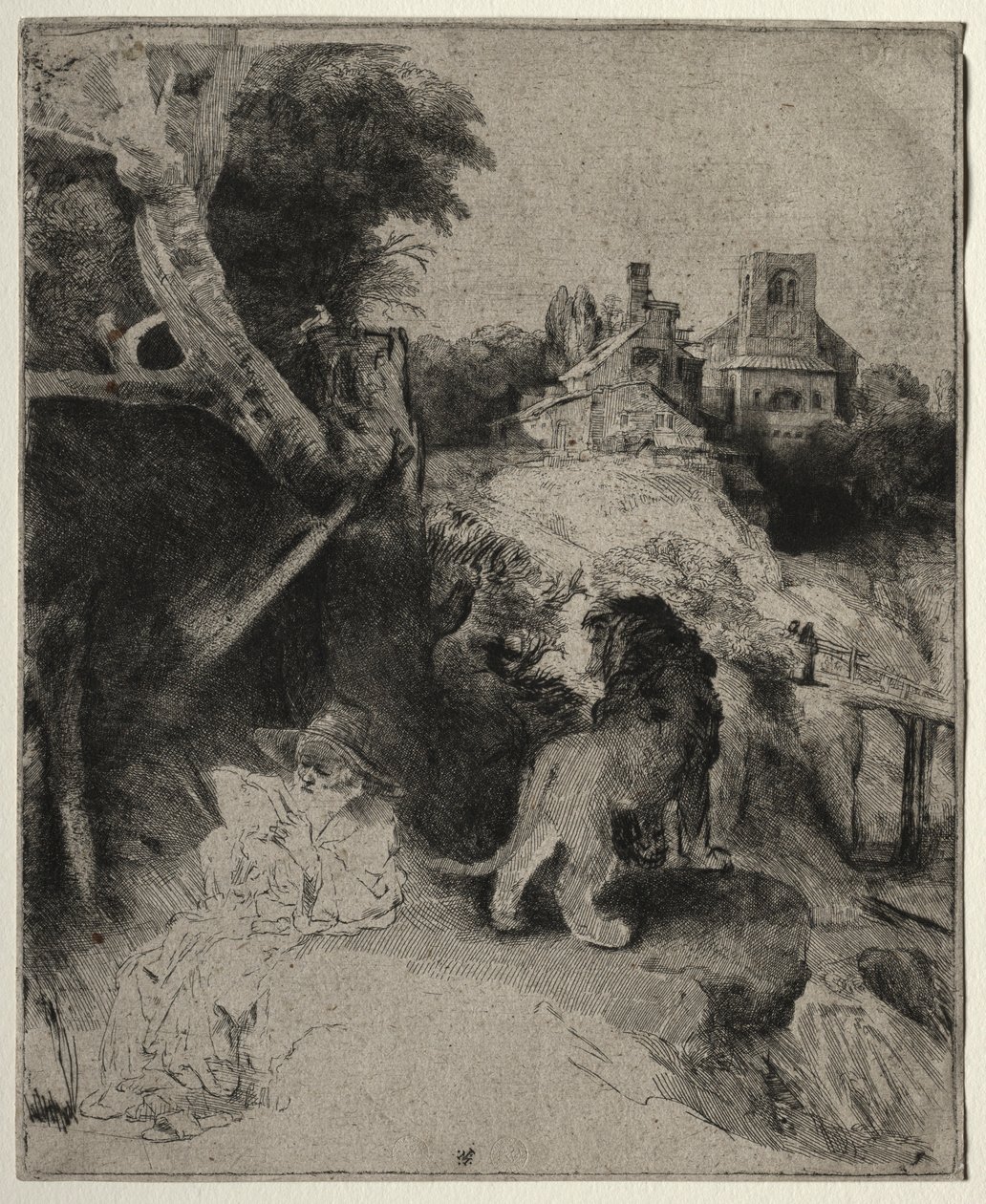 Św. Hieronim czytanie w pejzażu włoskim, c. 1653. autorstwa Rembrandt van Rijn