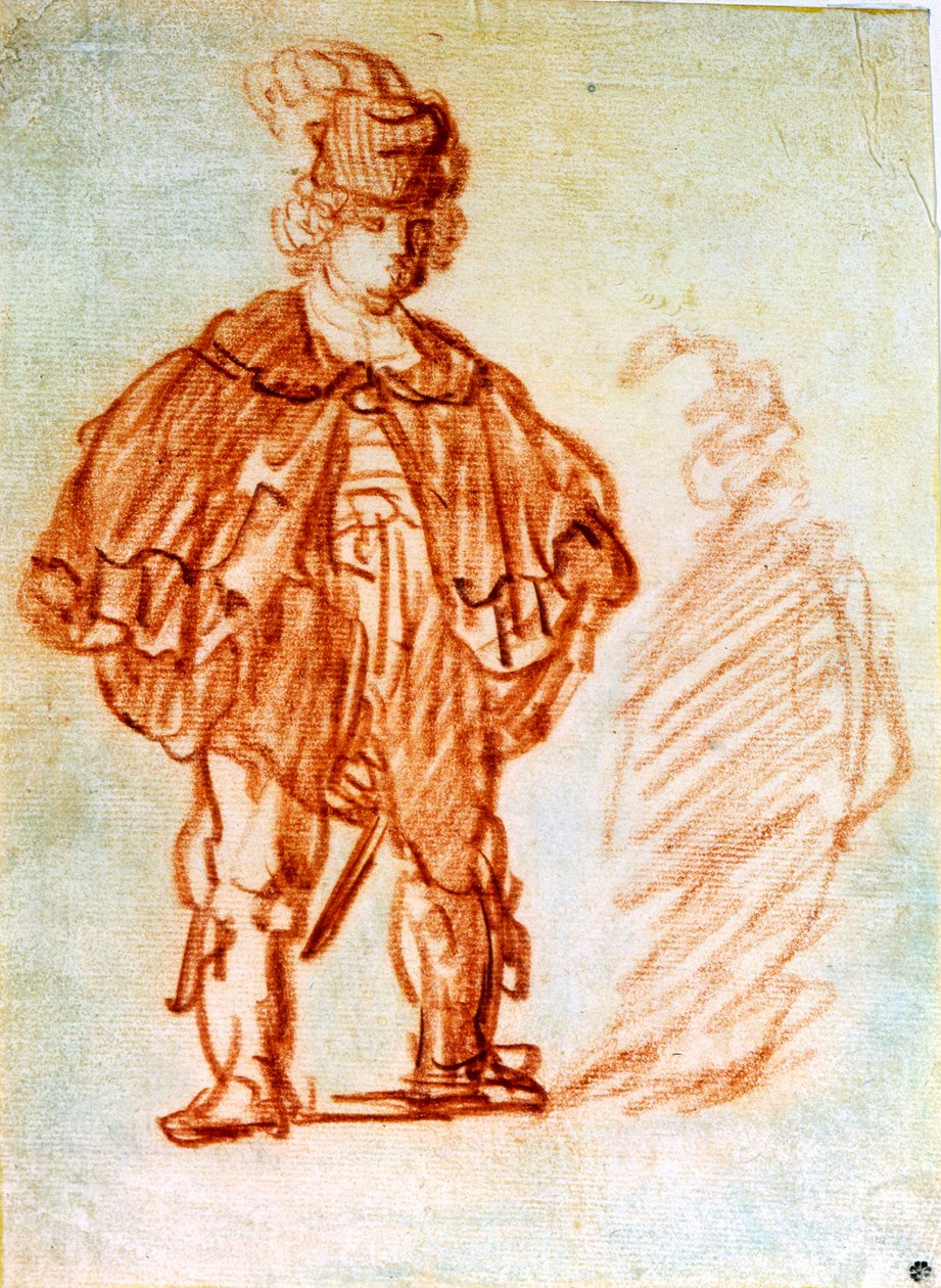 Aktor stojący, lata 30. XVII wieku. autorstwa Rembrandt van Rijn