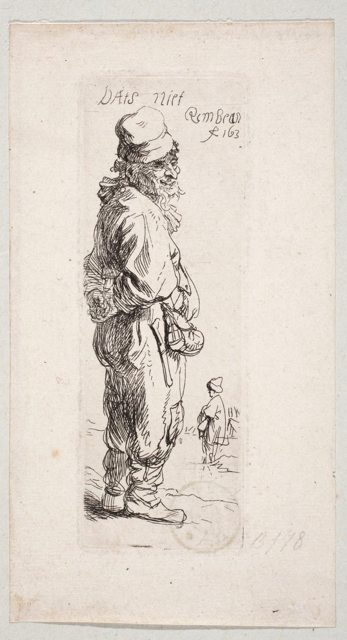 Stojący wieśniak zwrócony w prawo "DatS niet" autorstwa Rembrandt van Rijn