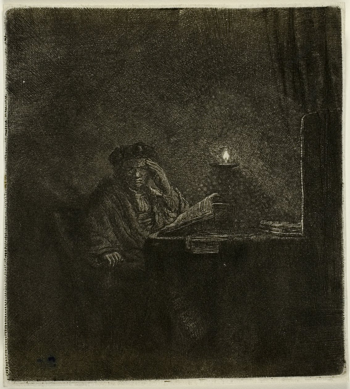 Uczeń przy stole przy świecach autorstwa Rembrandt van Rijn