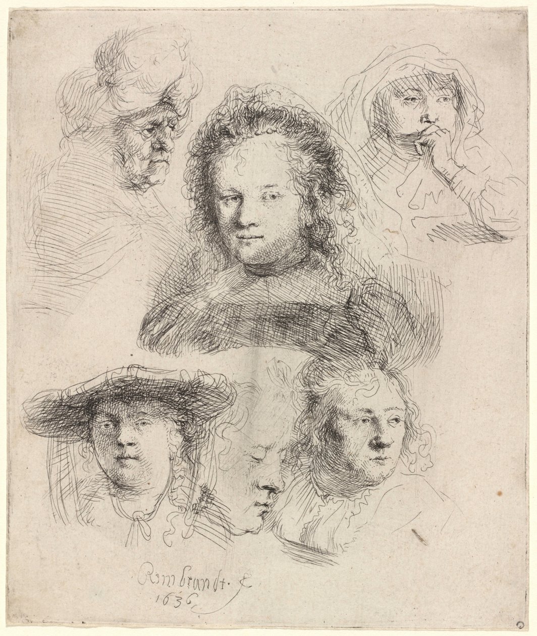 Studium głowy Saskii i inne prace autorstwa Rembrandt van Rijn