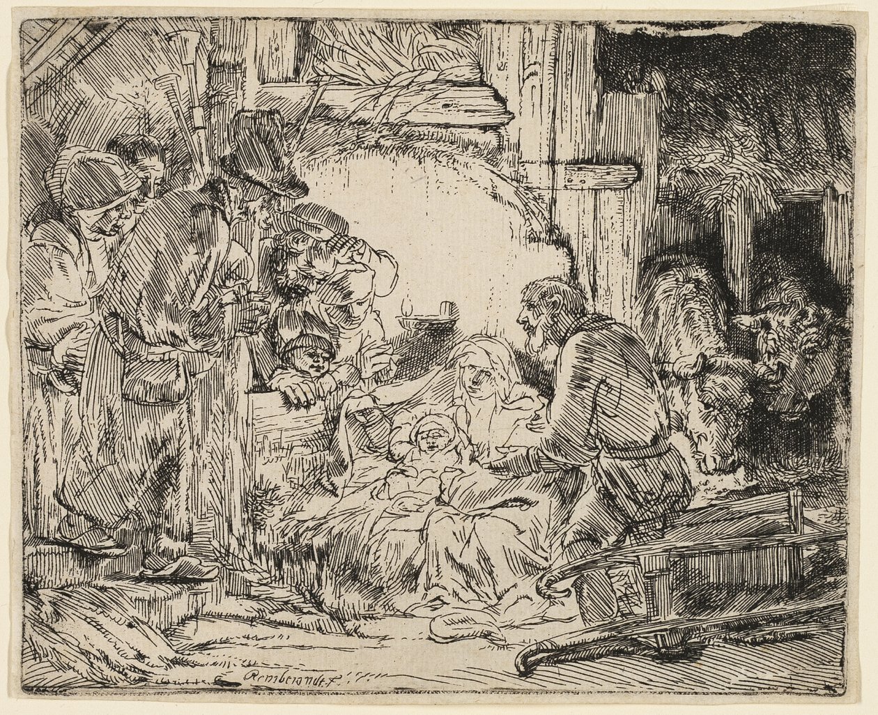 Adoracja pasterzy: z lampą autorstwa Rembrandt van Rijn