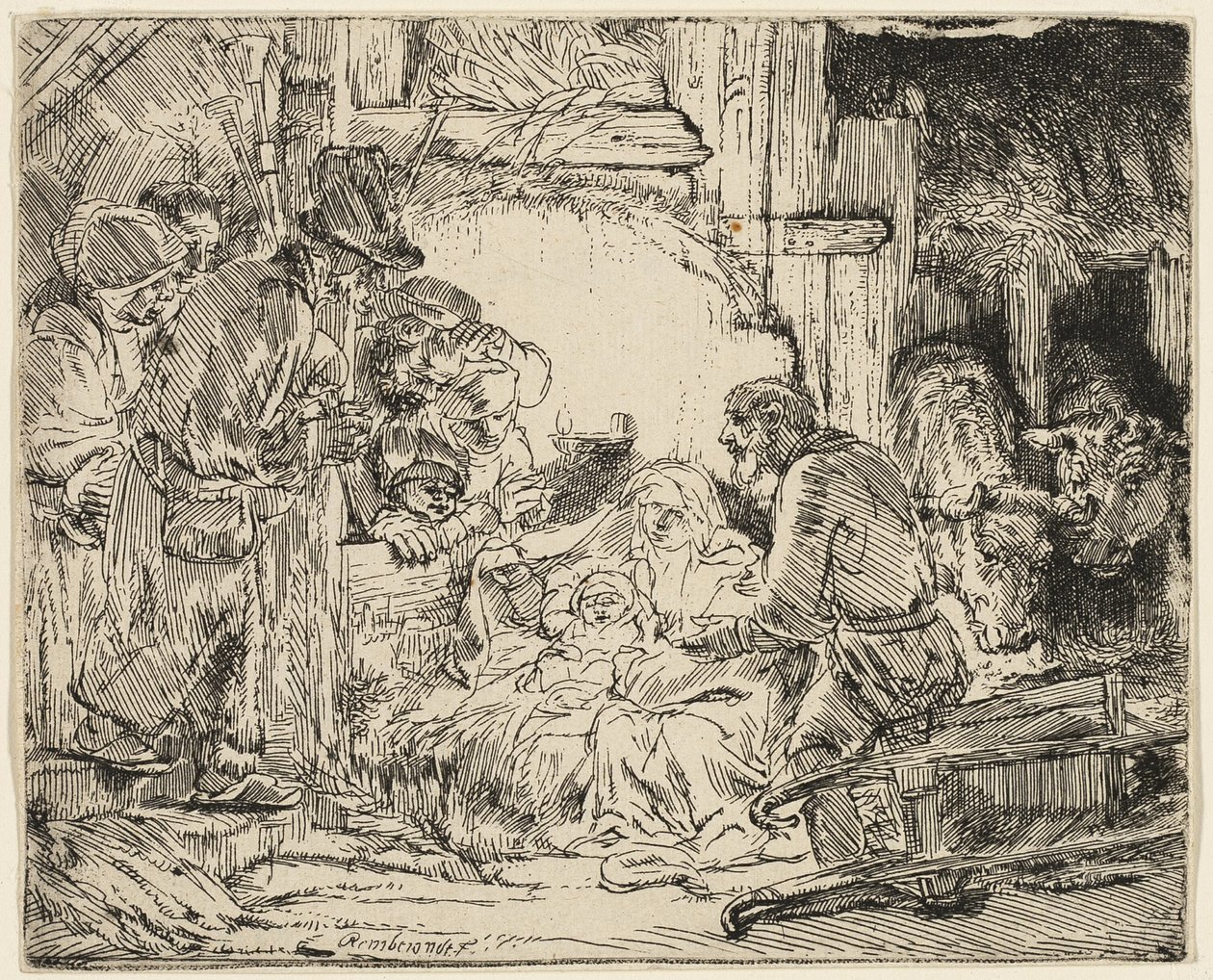 Adoracja pasterzy: z lampą autorstwa Rembrandt van Rijn
