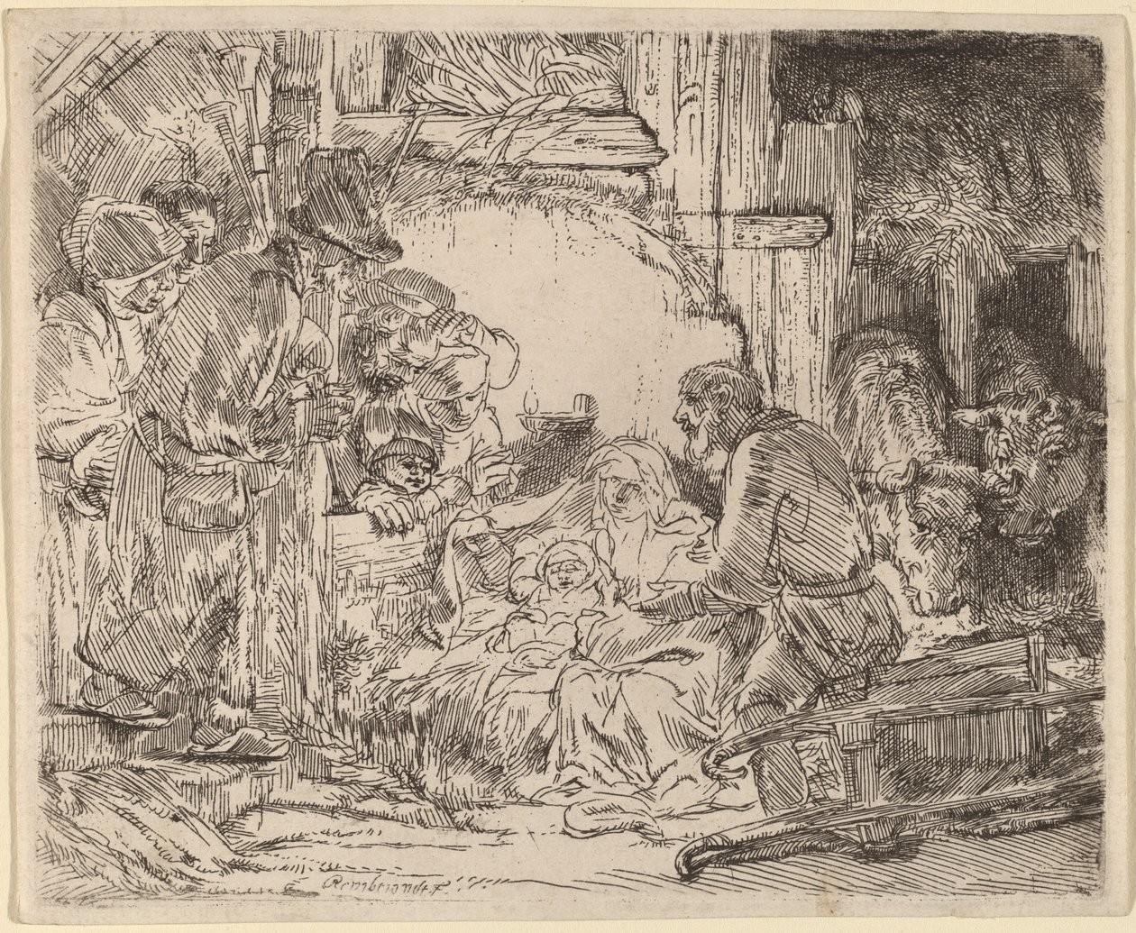 Adoracja pasterzy: z lampą autorstwa Rembrandt van Rijn
