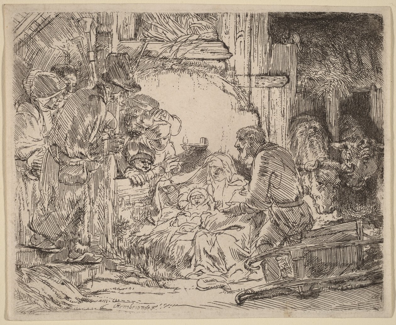„Pokłon pasterzy”: z lampą autorstwa Rembrandt van Rijn