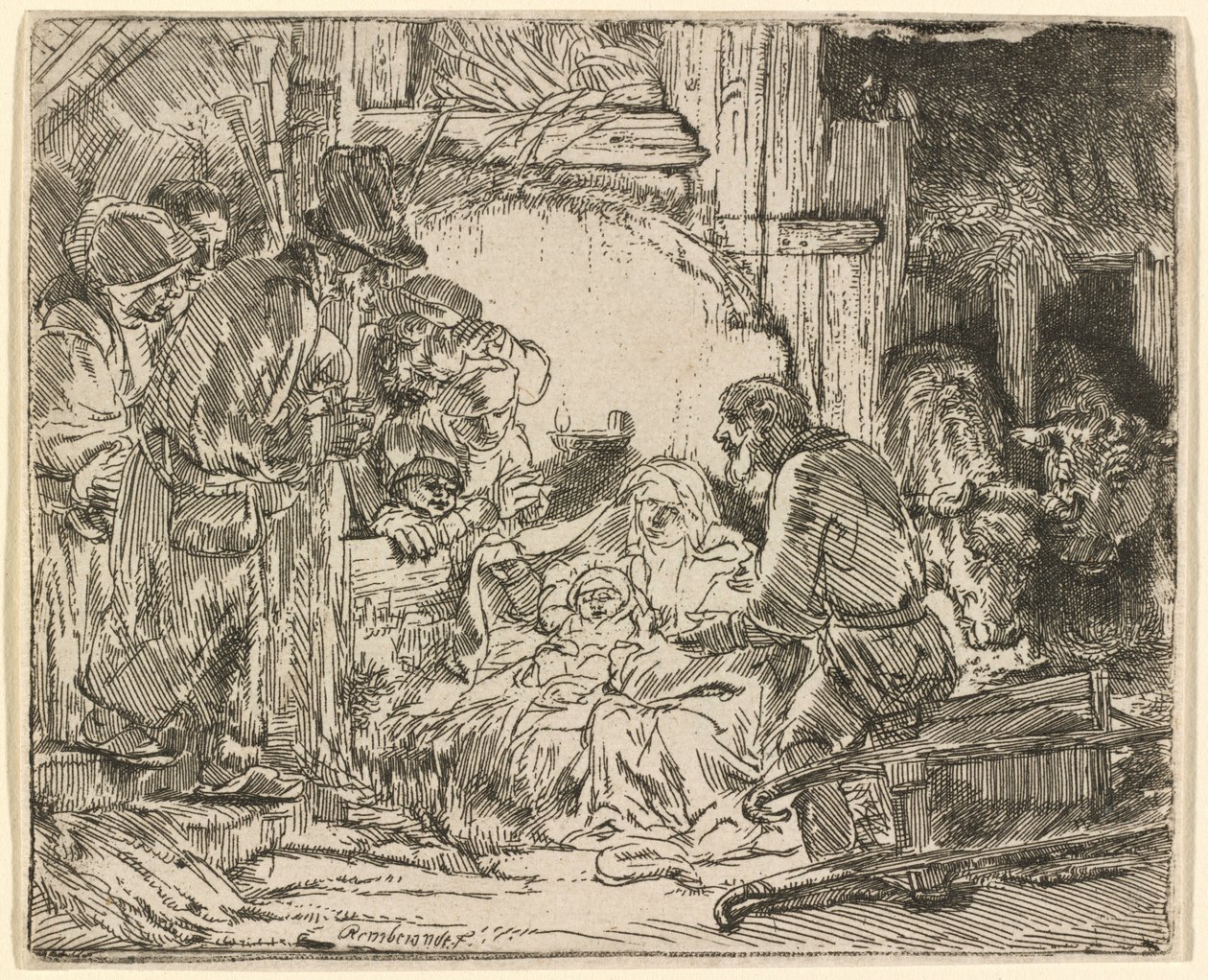 „Pokłon pasterzy”: z lampą autorstwa Rembrandt van Rijn