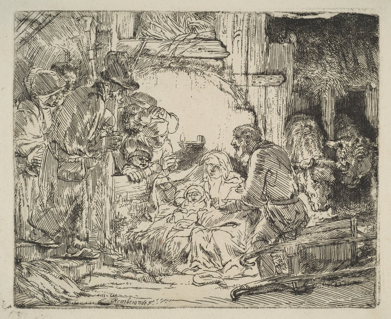 Adoracja pasterzy z lampą ok. godz. 1654. autorstwa Rembrandt van Rijn