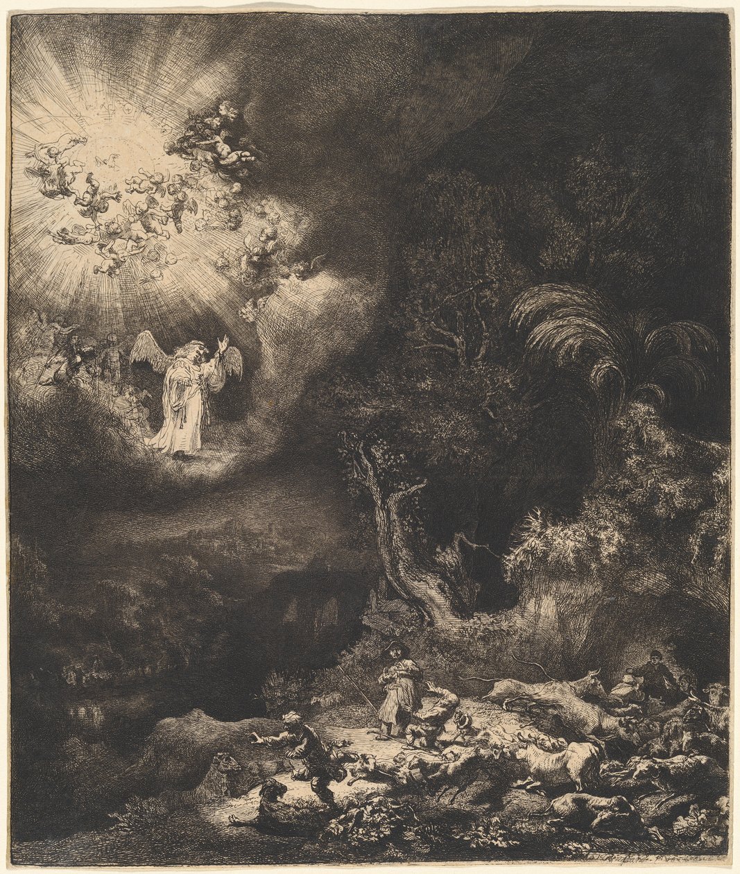 Anioł ukazujący się pasterzom autorstwa Rembrandt van Rijn