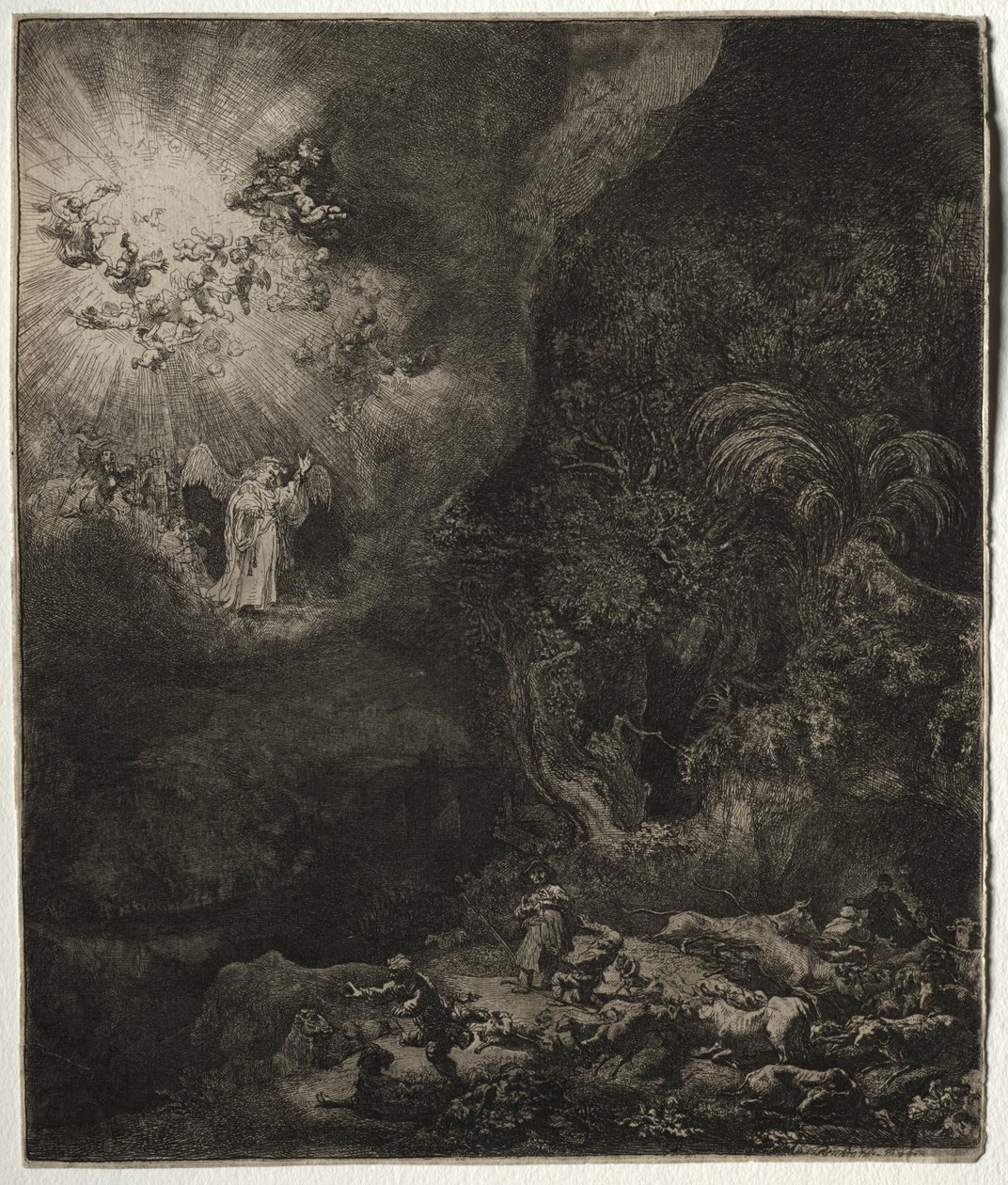 Anioł ukazujący się pasterzom autorstwa Rembrandt van Rijn