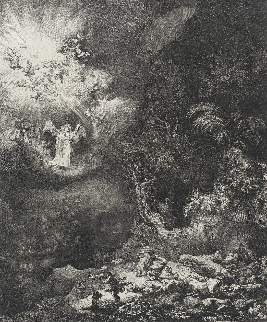 Anioł ukazujący się pasterzom, 1634 autorstwa Rembrandt van Rijn