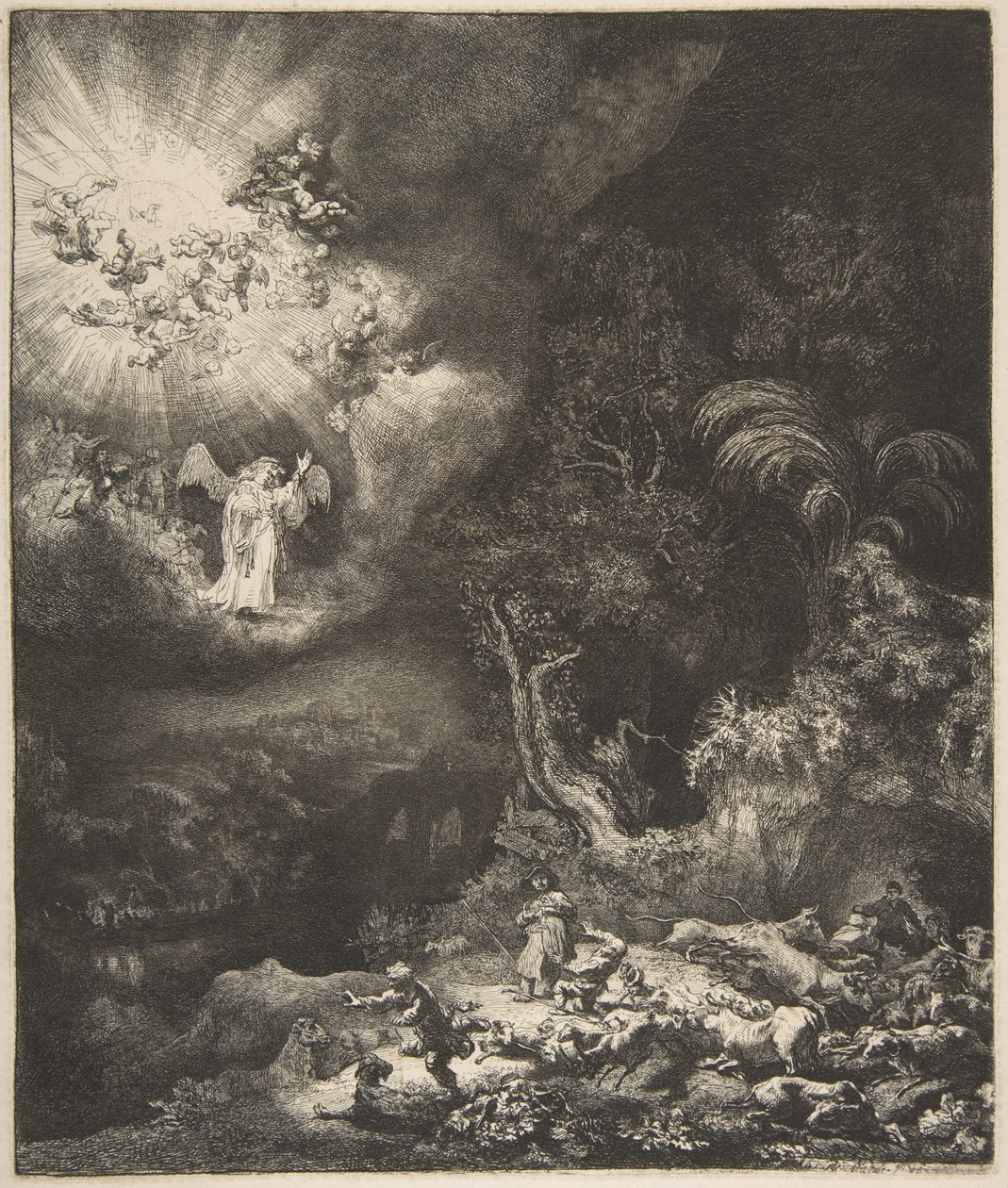 Anioł ukazujący się pasterzom, 1634. autorstwa Rembrandt van Rijn