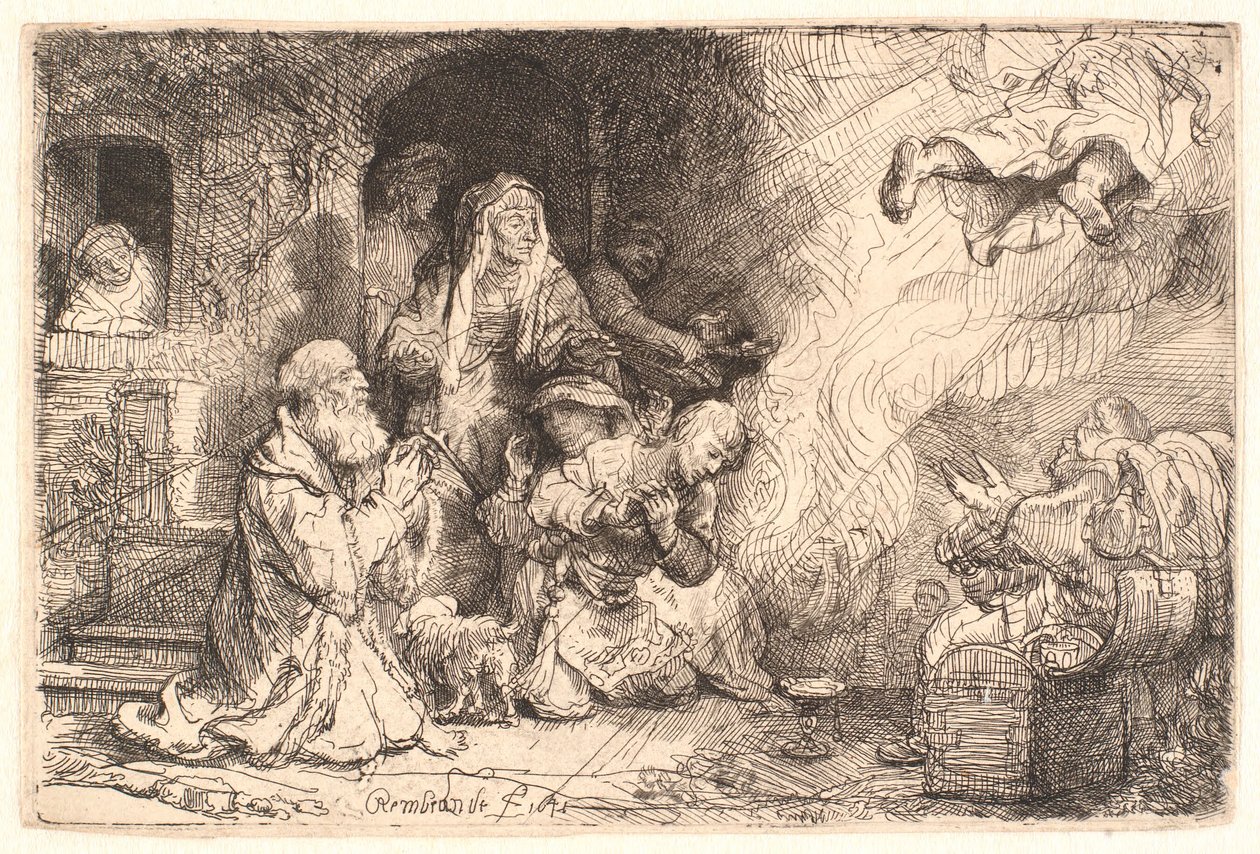 Anioł odchodzi z rodziny Tobita autorstwa Rembrandt van Rijn