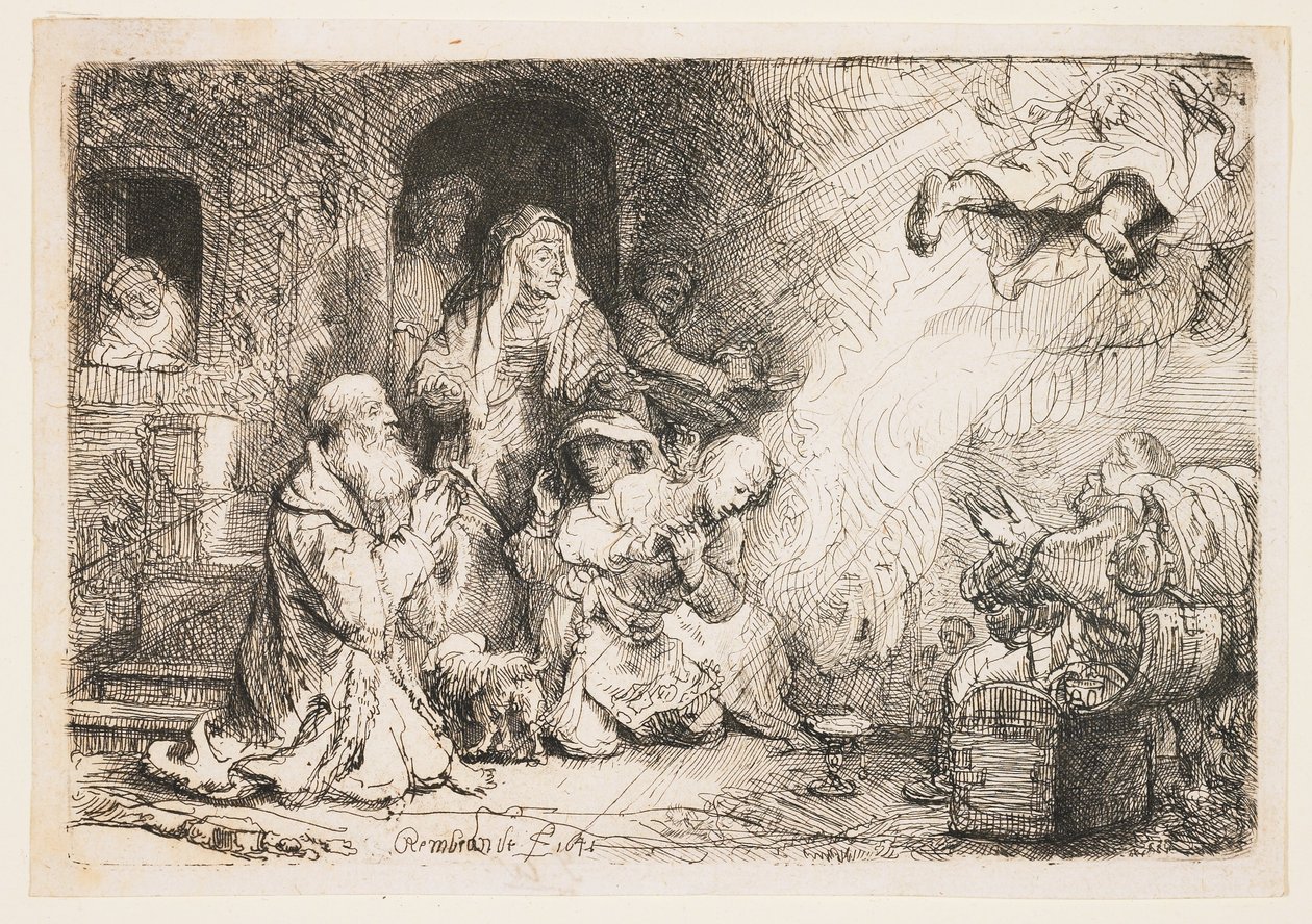 Anioł odchodzący z rodziny Tobiasza autorstwa Rembrandt van Rijn