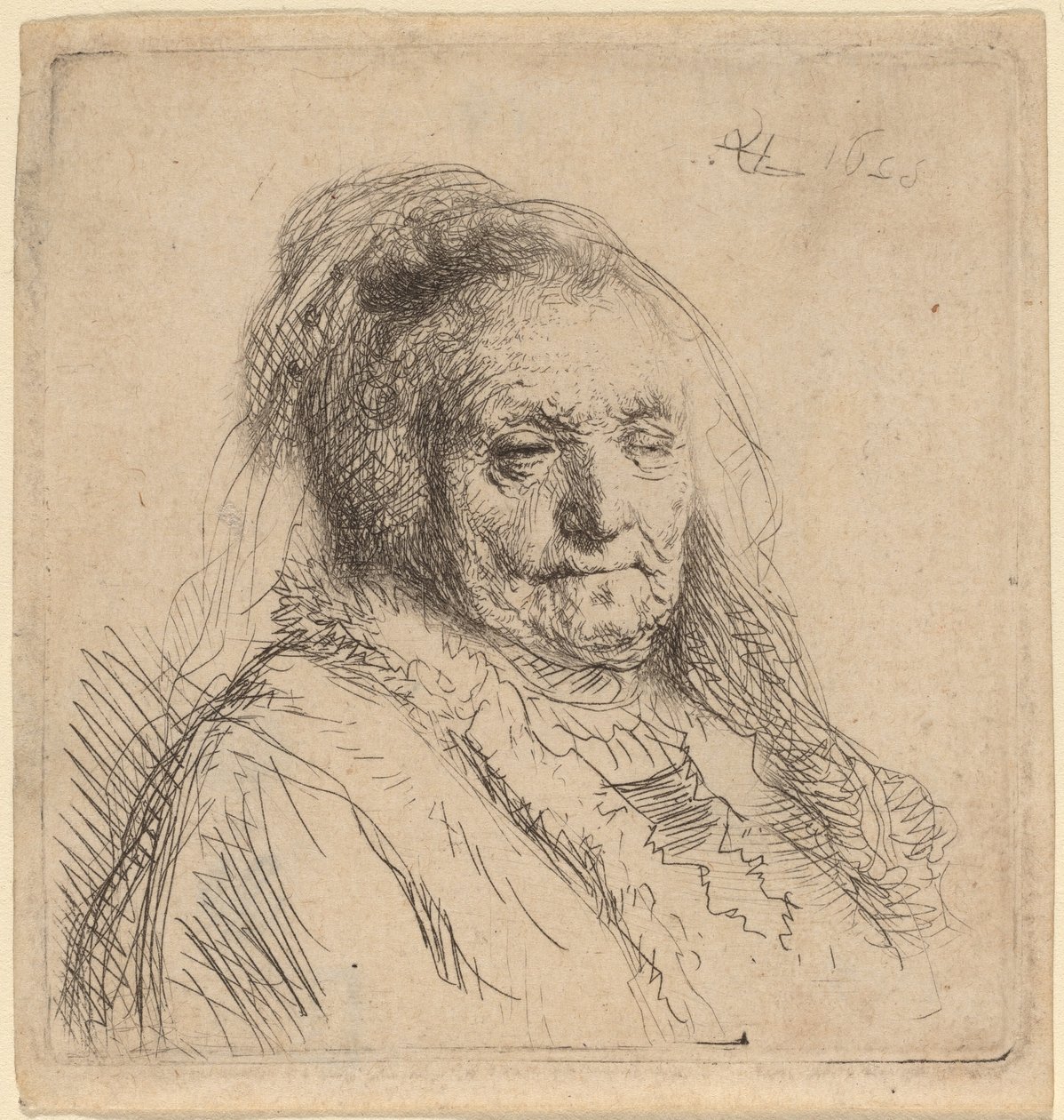Matka, głowa i popiersie artysty autorstwa Rembrandt van Rijn