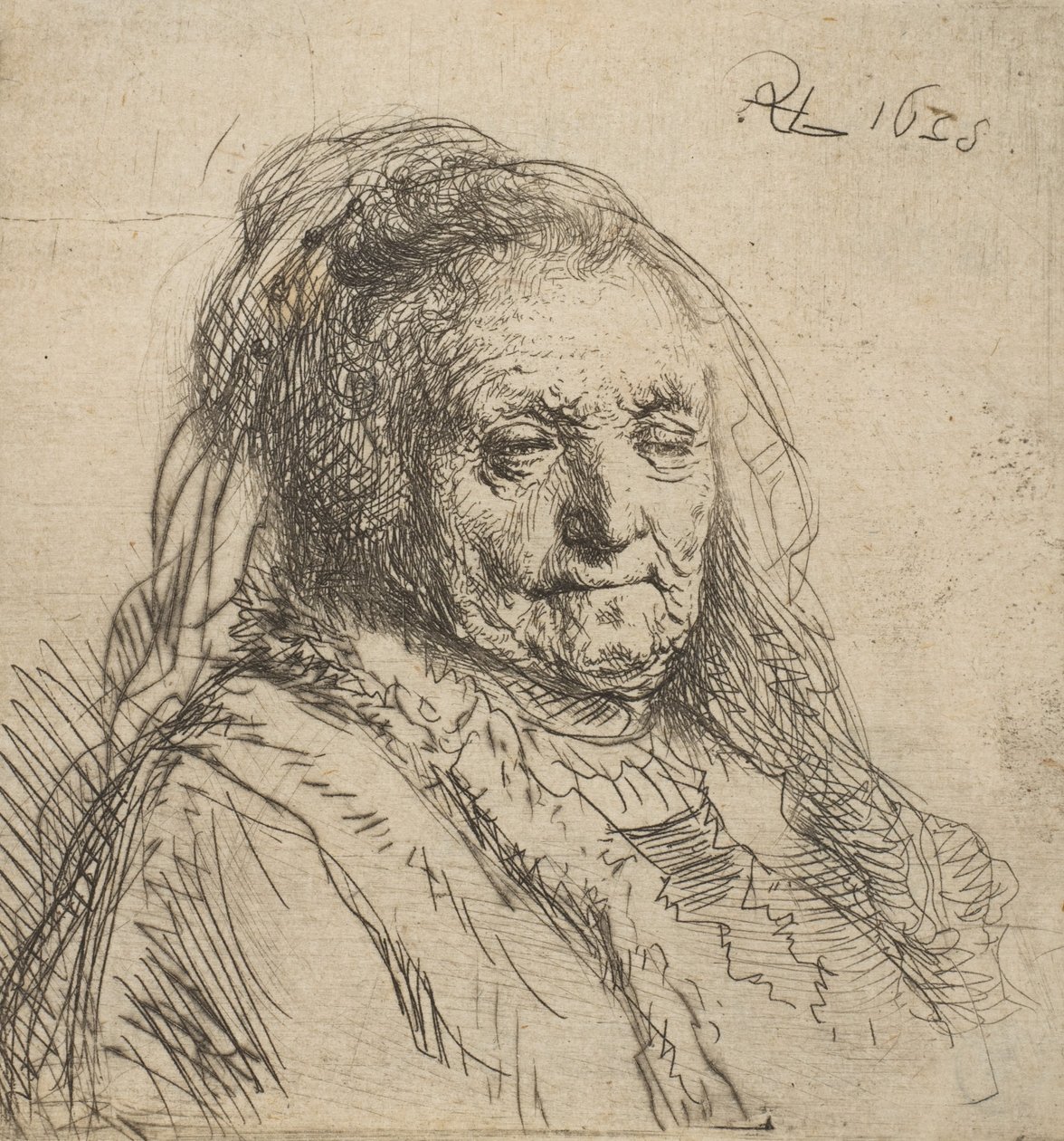Matka artysty: głowa i popiersie, trzy czwarte po prawej, 1628., 1628. autorstwa Rembrandt van Rijn