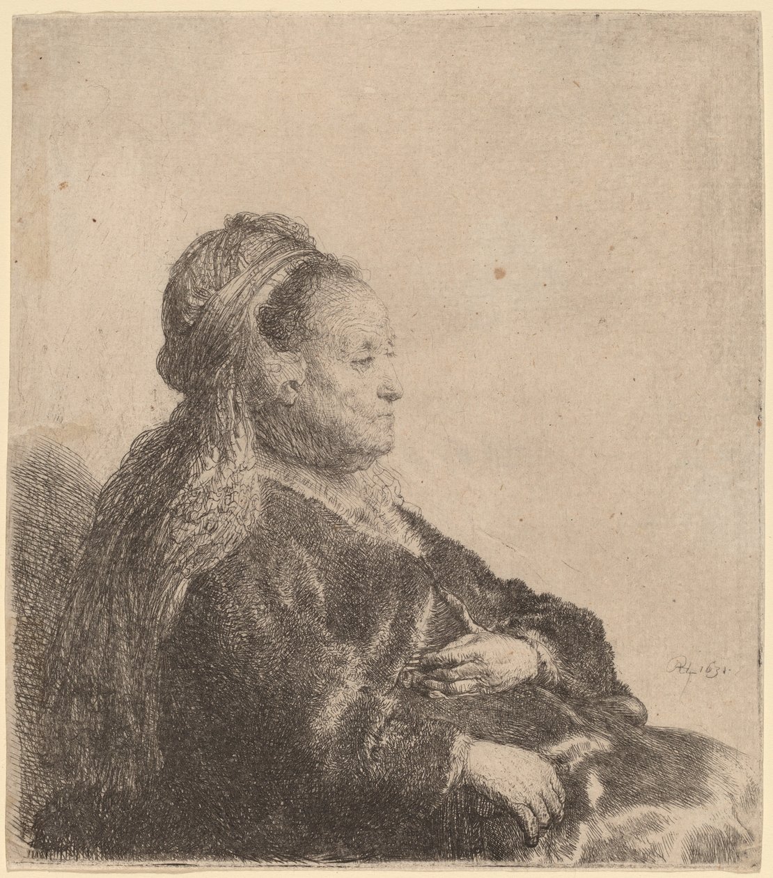 Siedząca matka artysty w orientalnym nakryciu głowy autorstwa Rembrandt van Rijn