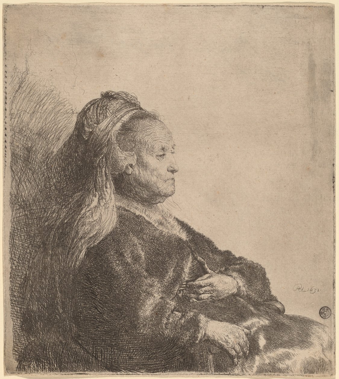 Siedząca matka artysty w orientalnym nakryciu głowy autorstwa Rembrandt van Rijn