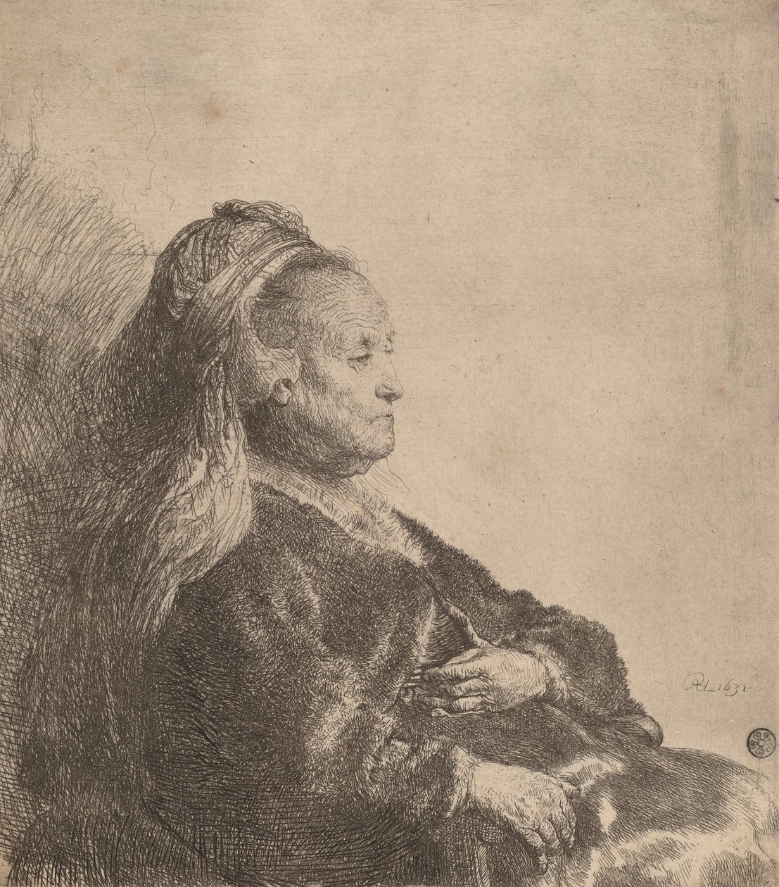 Matka artysty siedząca w orientalnym nakryciu głowy, 1631. autorstwa Rembrandt van Rijn
