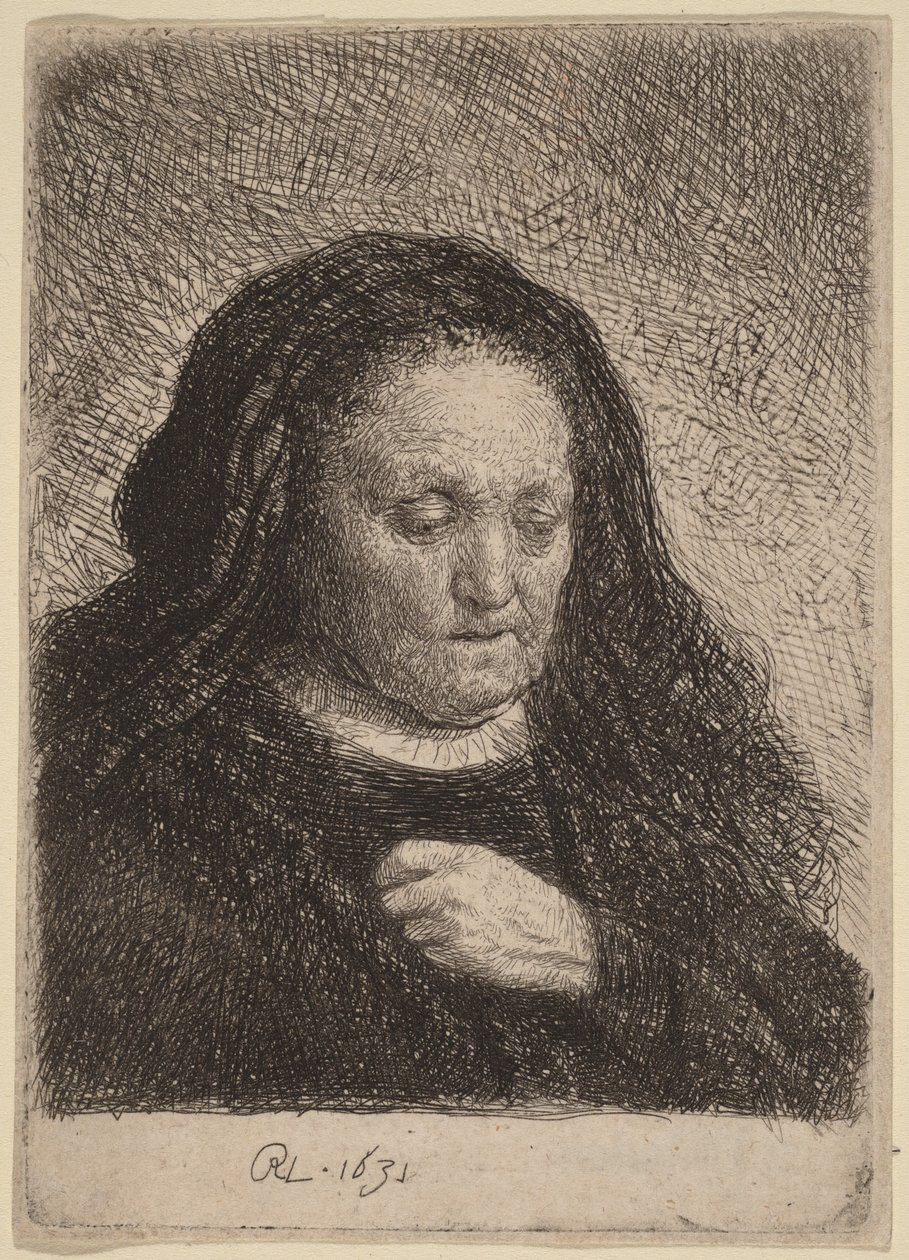 Matka artysty z dłonią na piersi autorstwa Rembrandt van Rijn