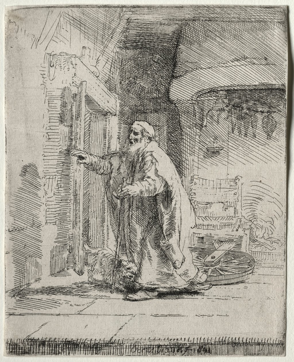 Ślepota Tobita: Większa płyta, 1651. autorstwa Rembrandt van Rijn