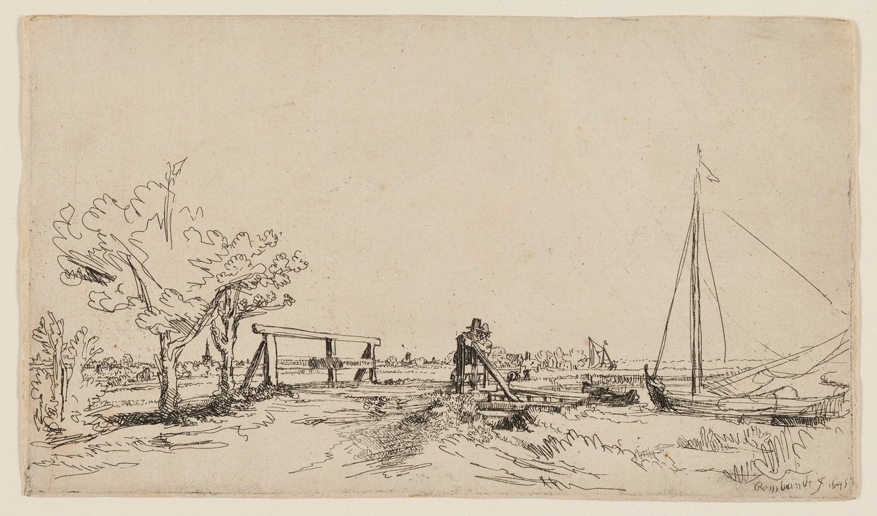Most w Klein Kostverloren na Amstel autorstwa Rembrandt van Rijn