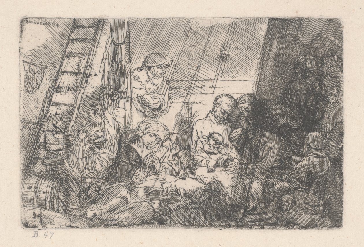 Obrzezanie w stajni, 1646-54 (tusz na papierze) autorstwa Rembrandt van Rijn
