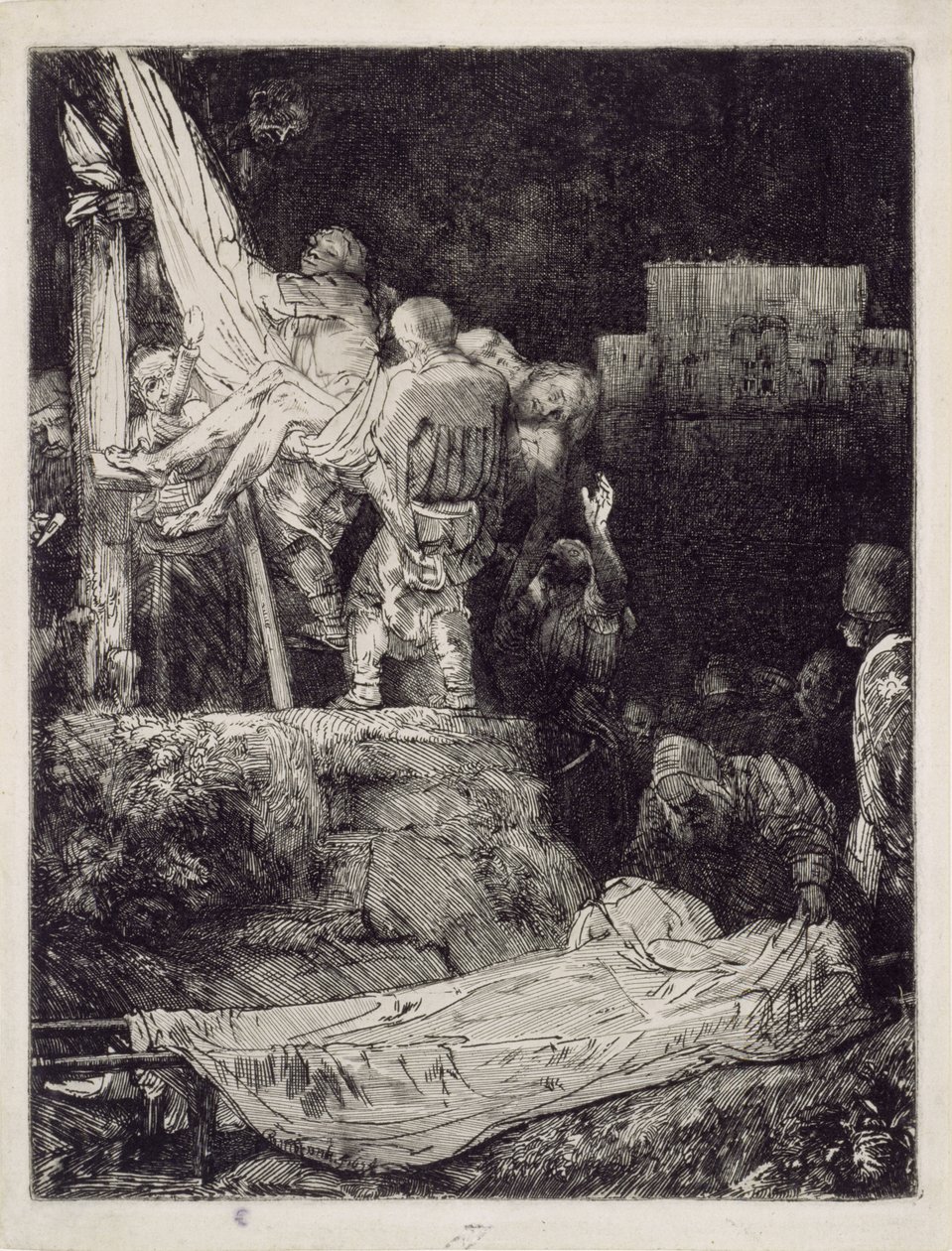 „Zjęcie z krzyża” w świetle pochodni autorstwa Rembrandt van Rijn