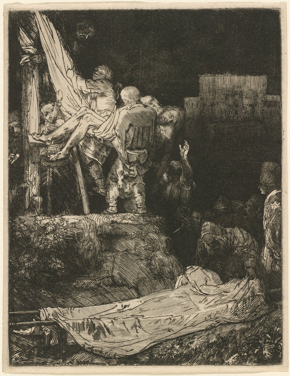 „Zjęcie z krzyża” w świetle pochodni autorstwa Rembrandt van Rijn