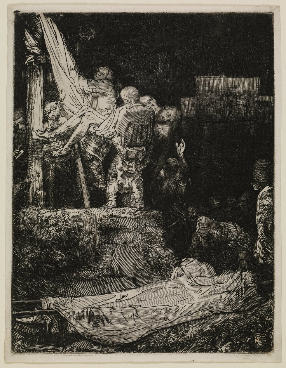 „Zjęcie z krzyża” w świetle pochodni autorstwa Rembrandt van Rijn