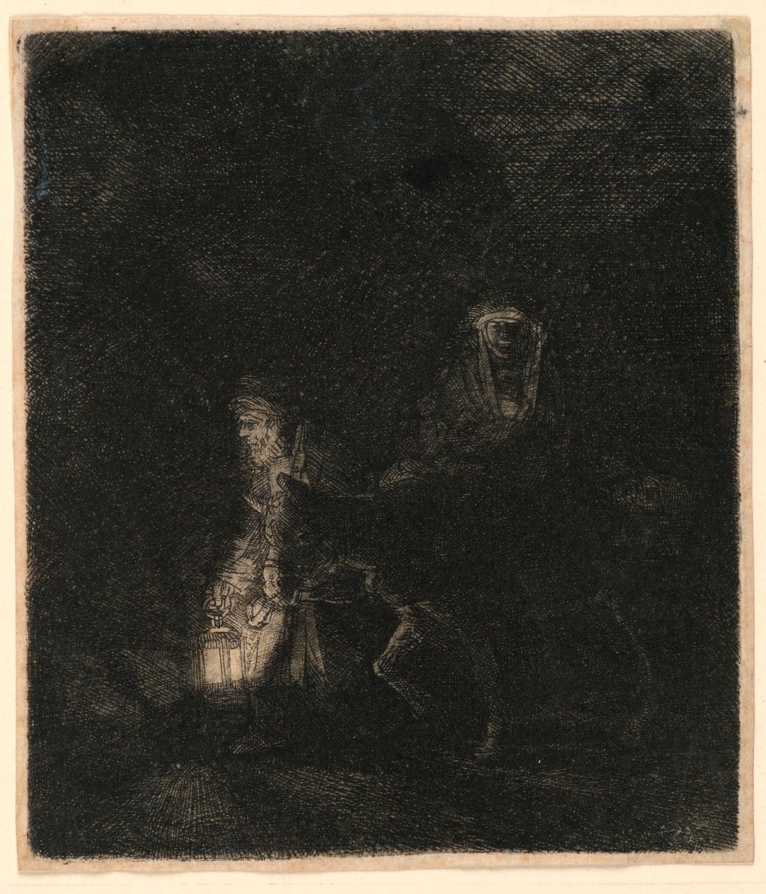 Ucieczka do Egiptu: nocny kawałek autorstwa Rembrandt van Rijn