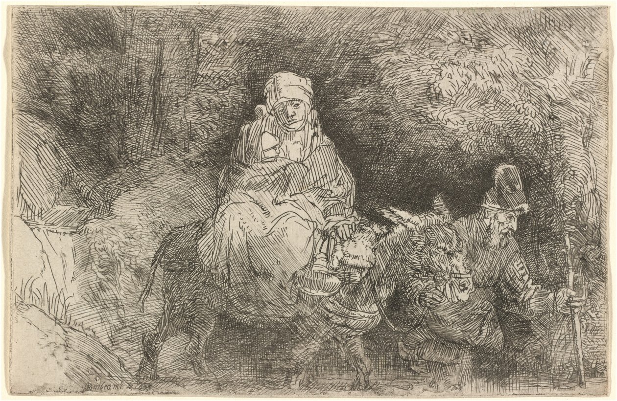 Ucieczka do Egiptu: przekroczenie potoku autorstwa Rembrandt van Rijn