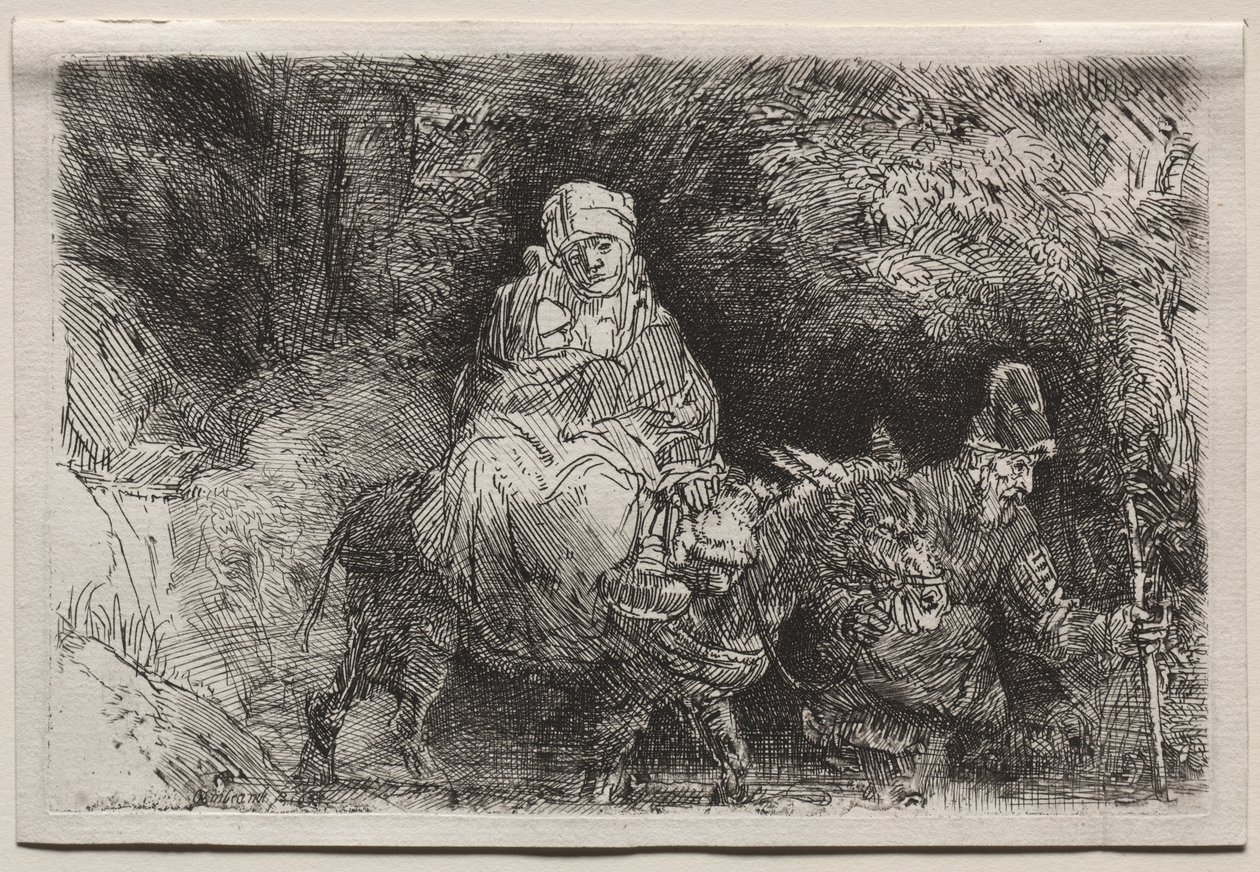 Ucieczka do Egiptu: przekroczenie potoku autorstwa Rembrandt van Rijn