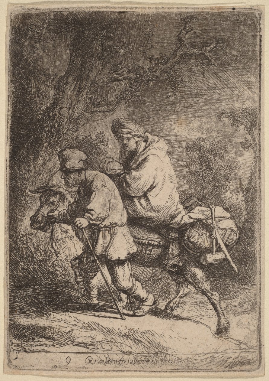 Ucieczka do Egiptu: Mała autorstwa Rembrandt van Rijn