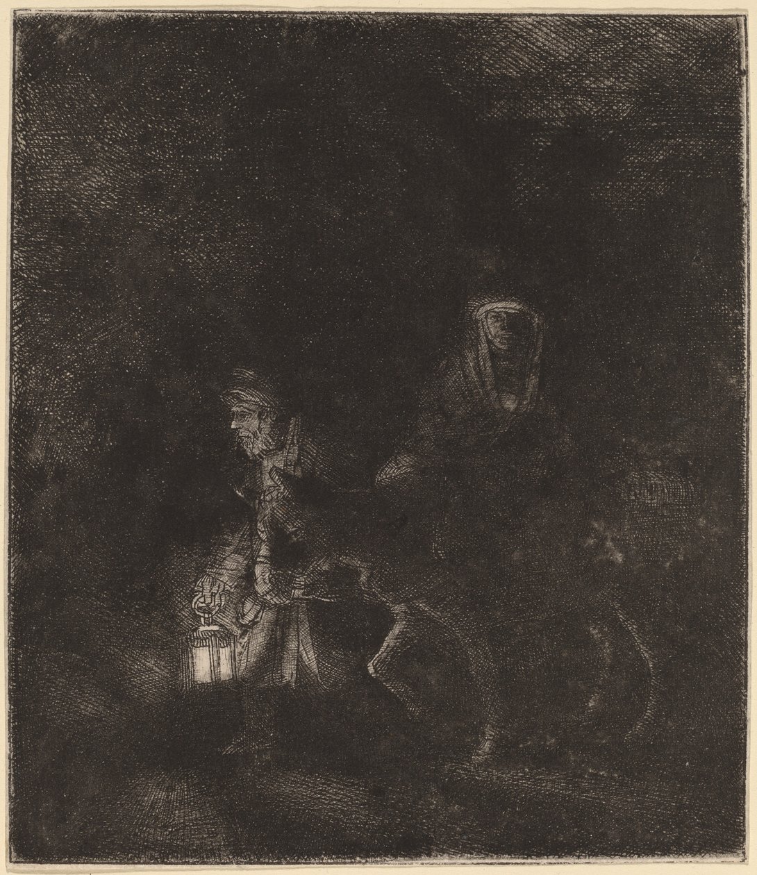 Ucieczka do Egiptu: nocny kawałek autorstwa Rembrandt van Rijn