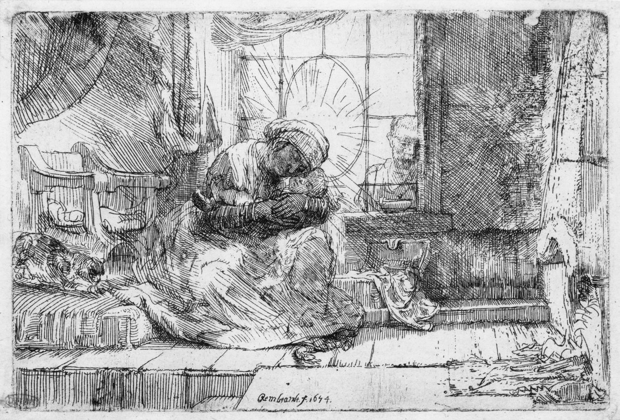 Święta Rodzina z kotem, 1654 autorstwa Rembrandt van Rijn