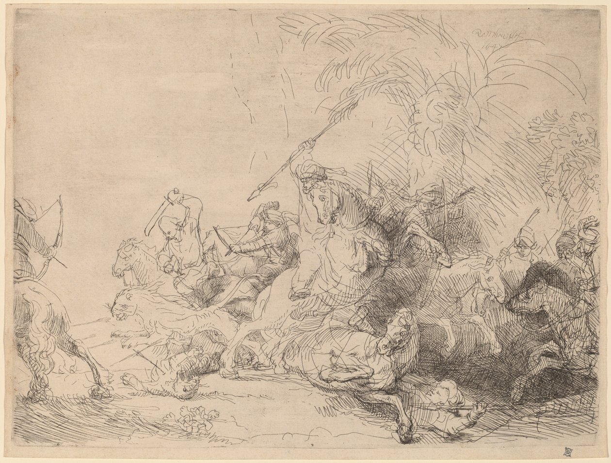 Polowanie na dużego lwa autorstwa Rembrandt van Rijn