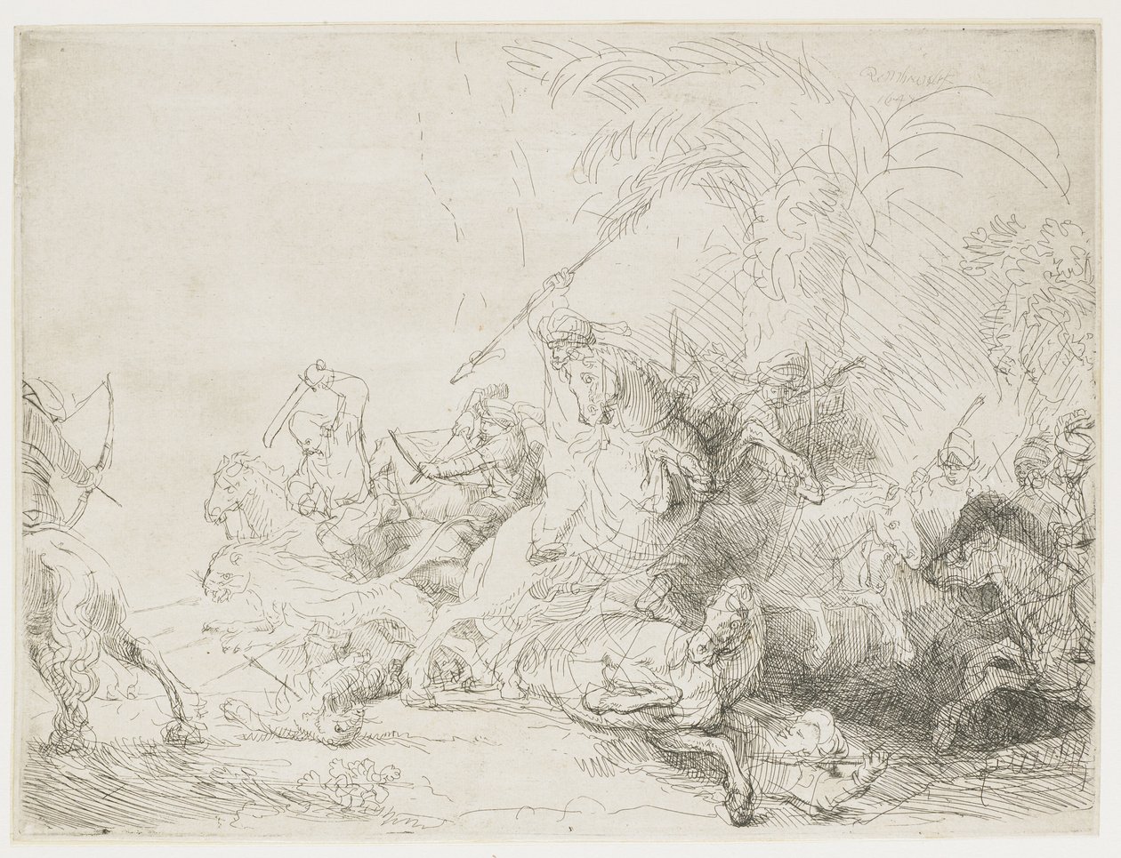 Wielkie polowanie na lwa, 1641 autorstwa Rembrandt van Rijn