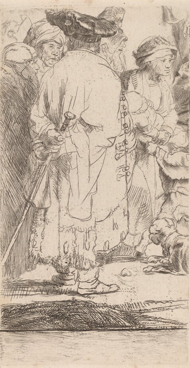 Człowiek z fragmentem laski z odbitki stu guldenów, ok. 1930 r. 1649. autorstwa Rembrandt van Rijn