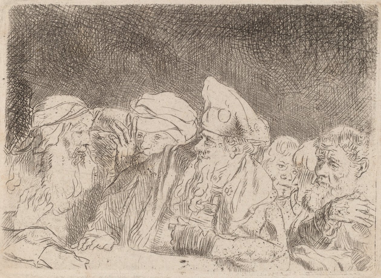 Fragment debaty faryzeuszy z Druku Stu Guldenów, ok. 1930 r. 1649. autorstwa Rembrandt van Rijn