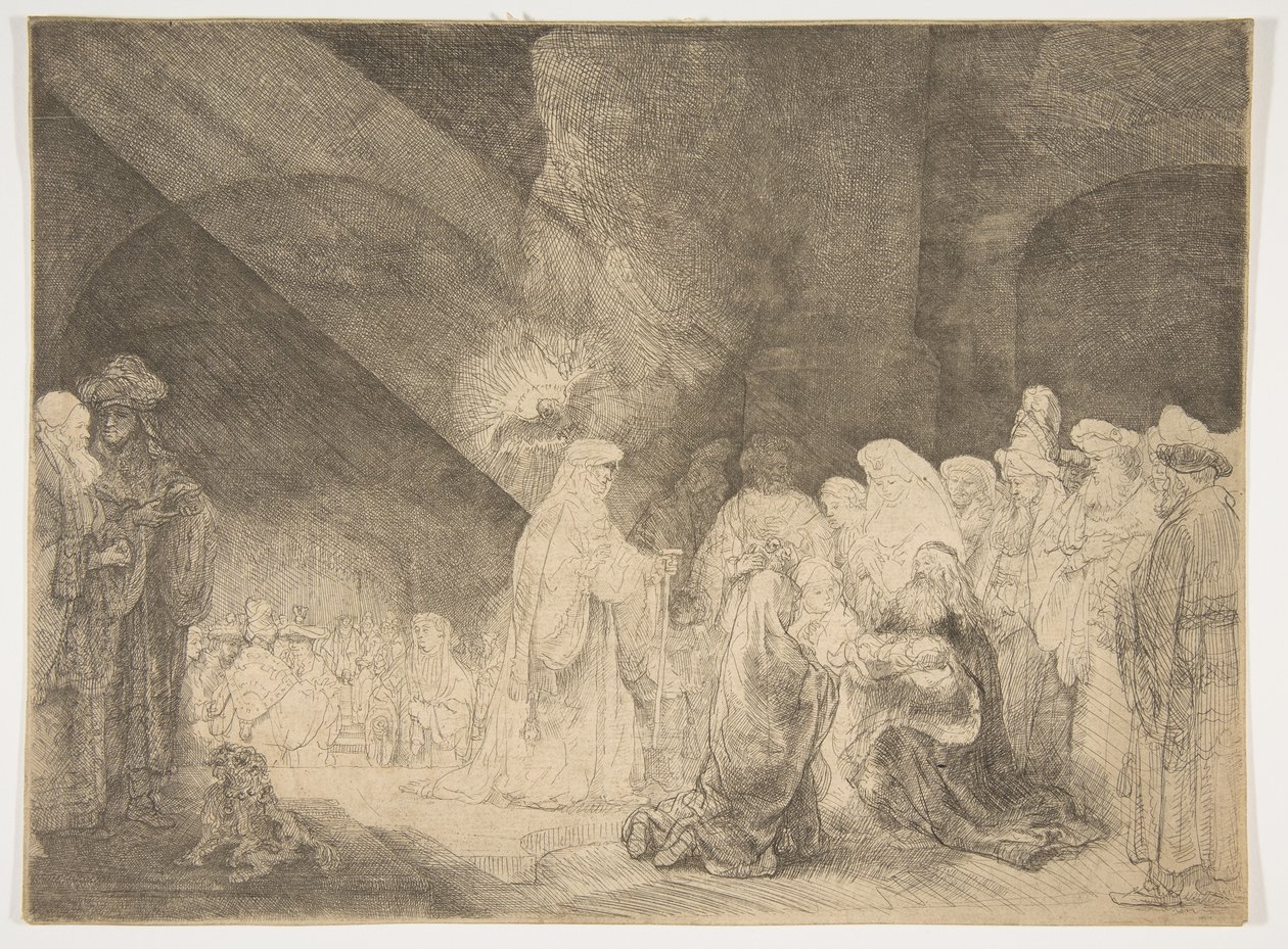 Prezentacja w świątyni: płyta podłużna. autorstwa Rembrandt van Rijn