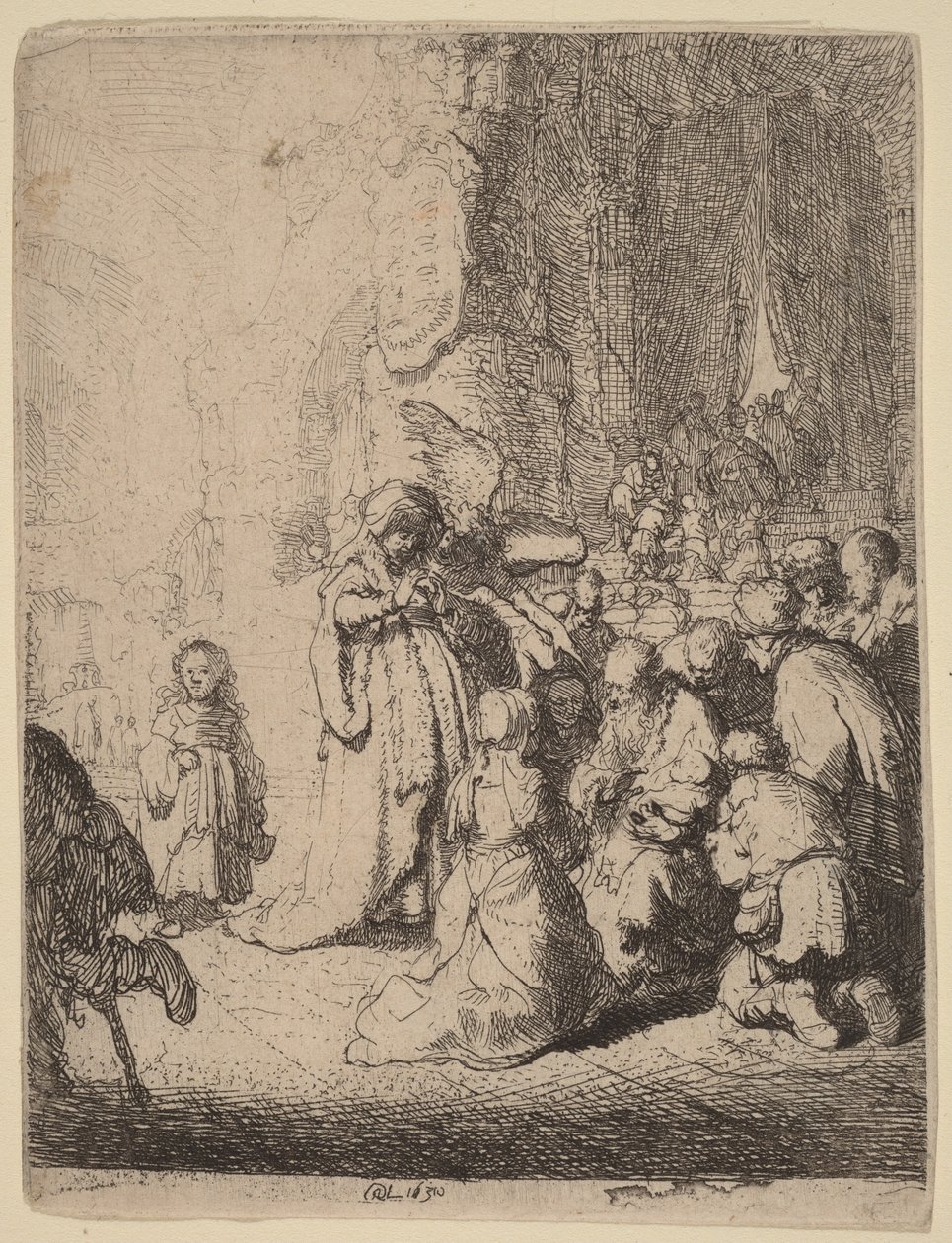 Ofiarowanie w świątyni z aniołem: mała tablica autorstwa Rembrandt van Rijn