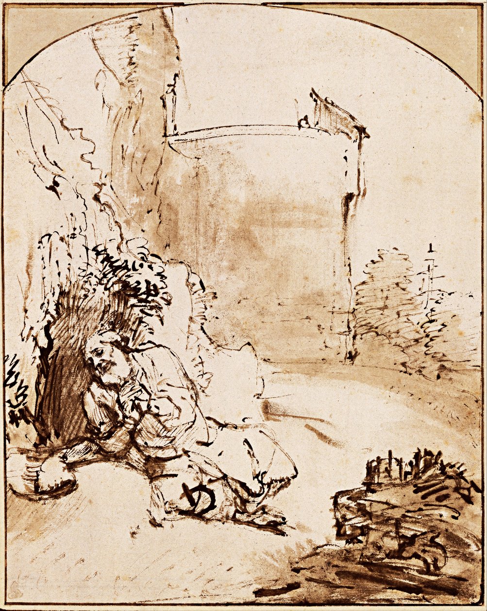 Prorok Jonasz przed murami Niniwy, ok. 1651 autorstwa Rembrandt van Rijn