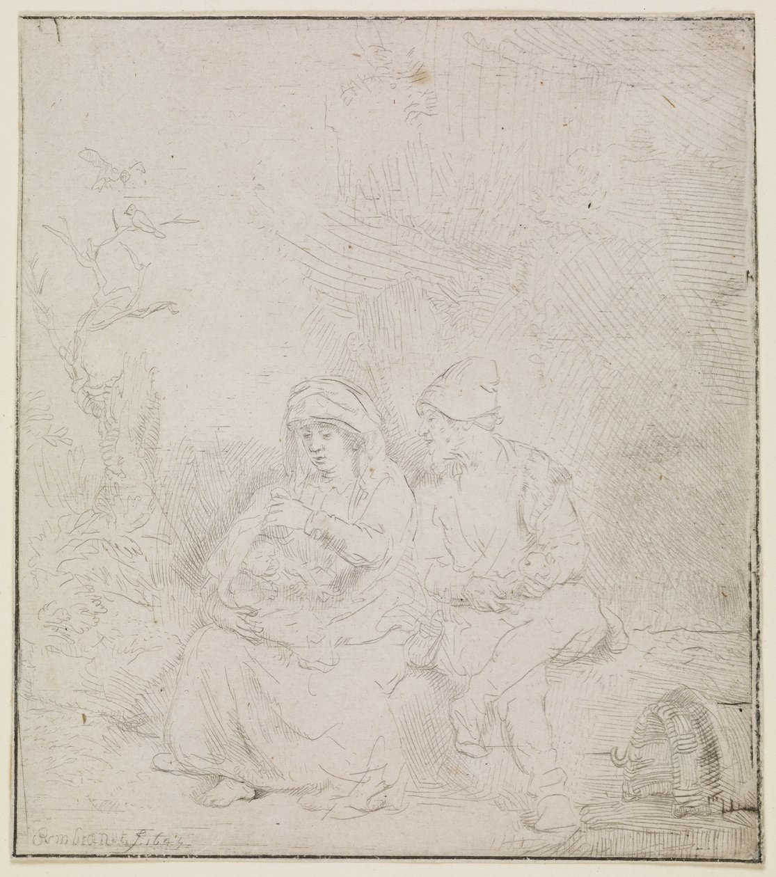 Odpoczynek podczas lotu (lekko wyryte) autorstwa Rembrandt van Rijn