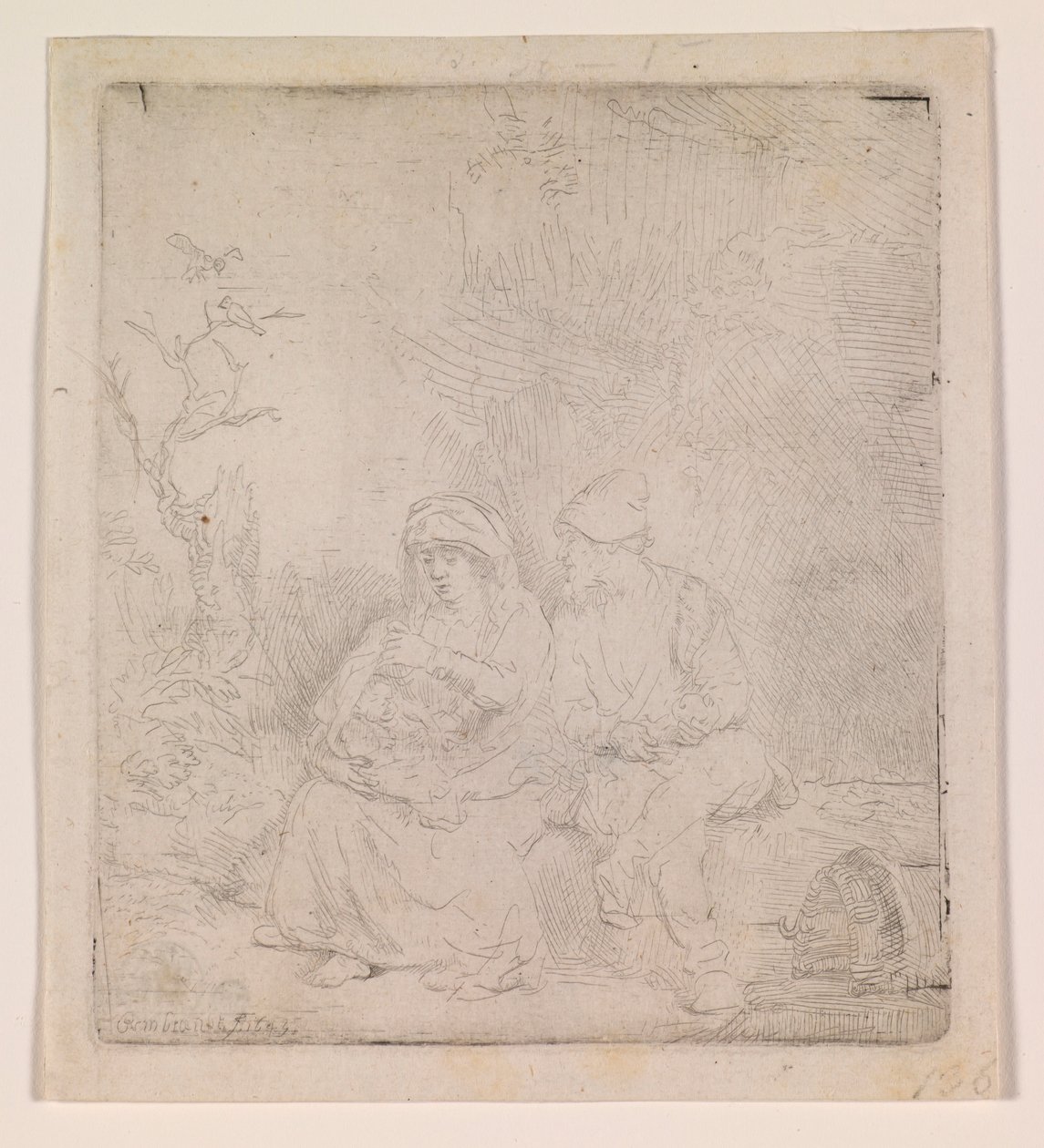 Odpoczynek podczas lotu (lekko wyryte) autorstwa Rembrandt van Rijn