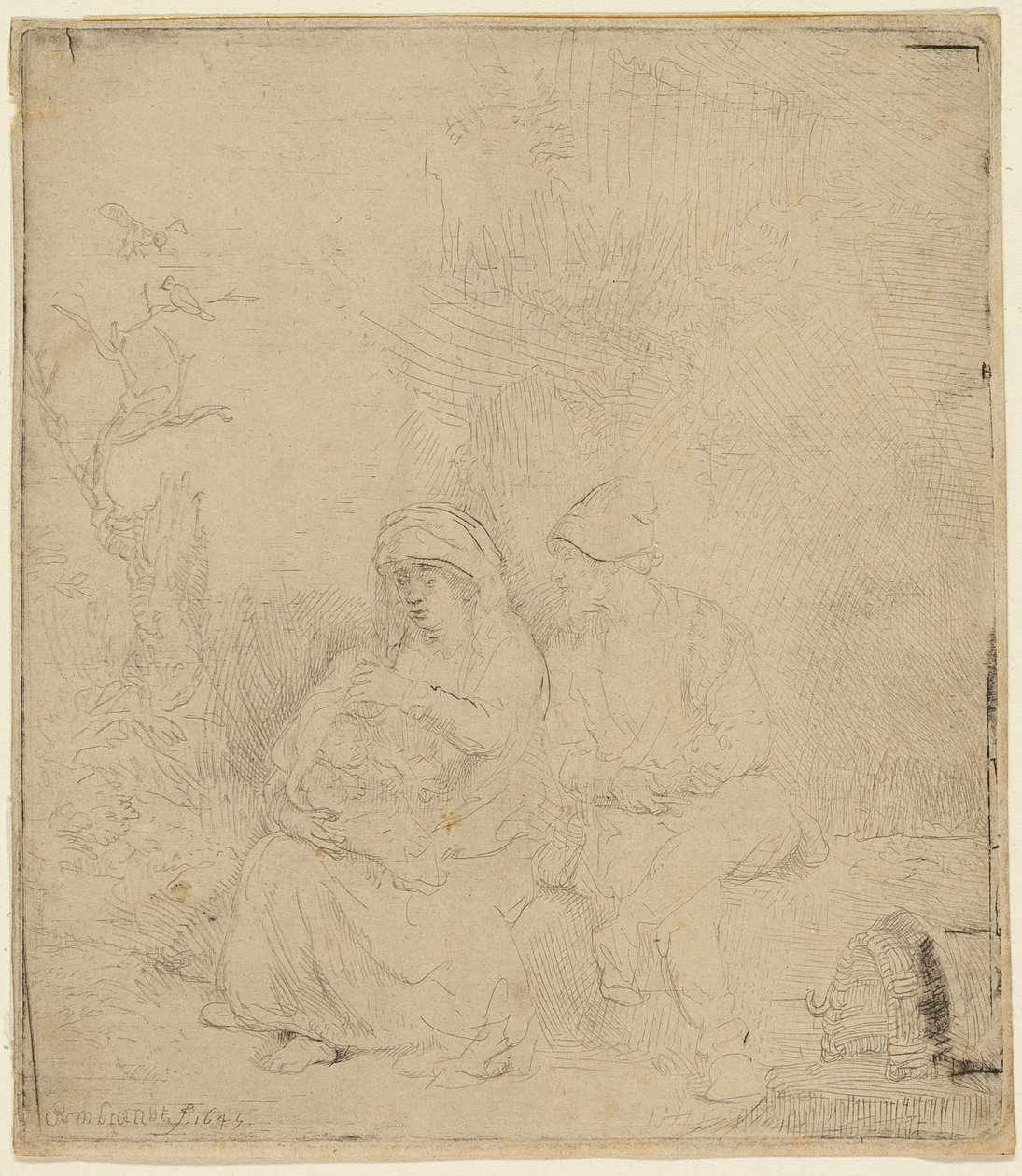 Reszta lotu do Egiptu: Lekko wyryte autorstwa Rembrandt van Rijn