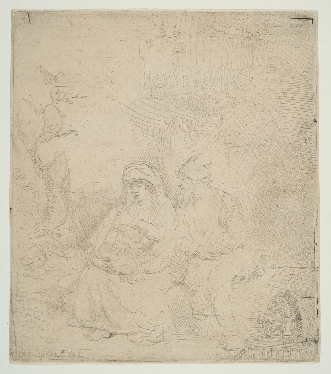 Odpoczynek w ucieczce do Egiptu, lekko wyryty, 1645. autorstwa Rembrandt van Rijn