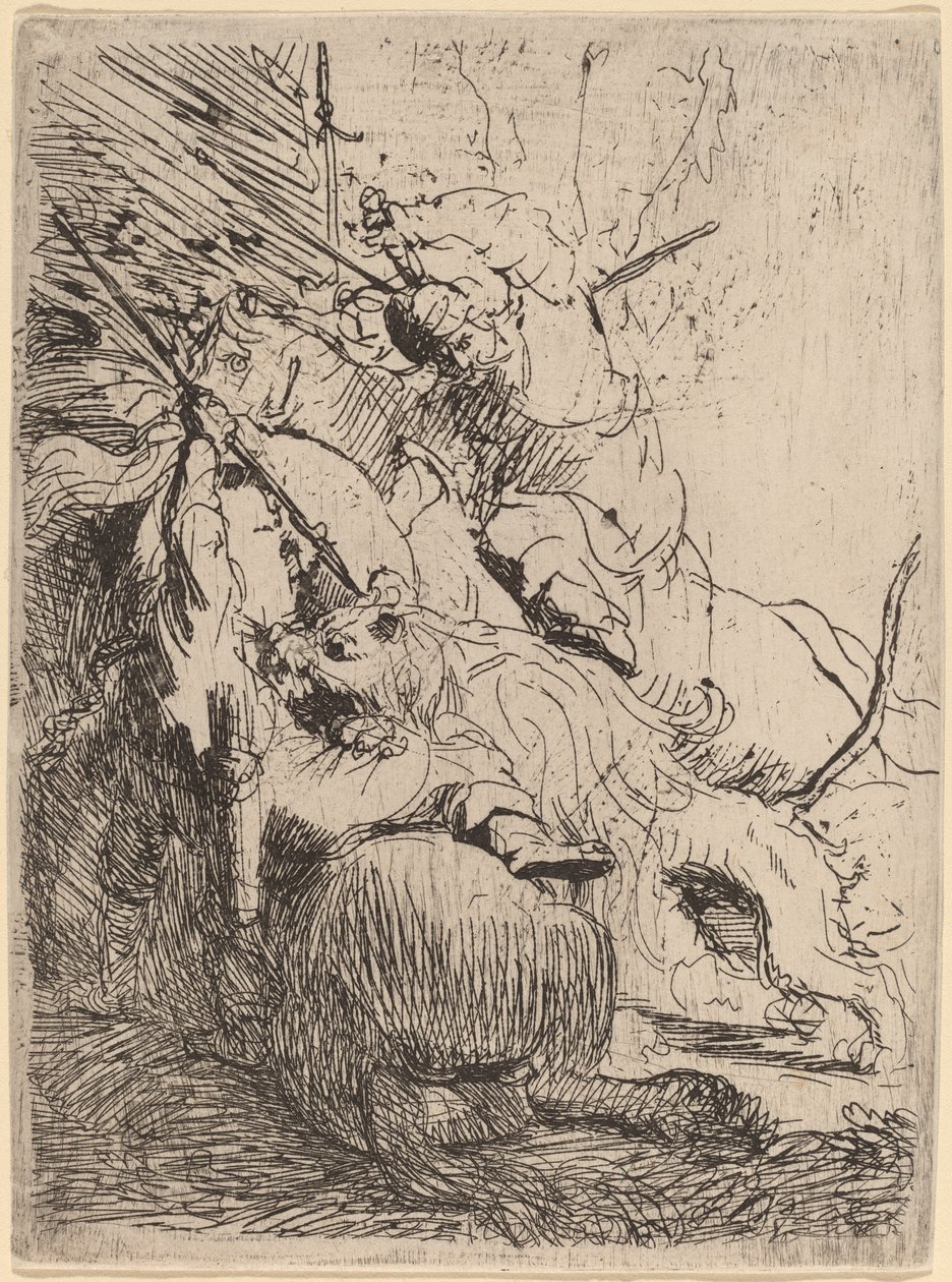 Polowanie na małe lwa (z jednym lwem) autorstwa Rembrandt van Rijn